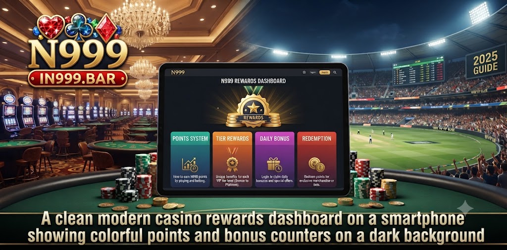 A clean modern casino rewards dashboard on a smartphone showing colorful points and bonus counters on a dark background